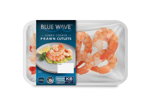 Blue Wave Cooked Jumbo Prawn Cutlets - KB Blue Wave