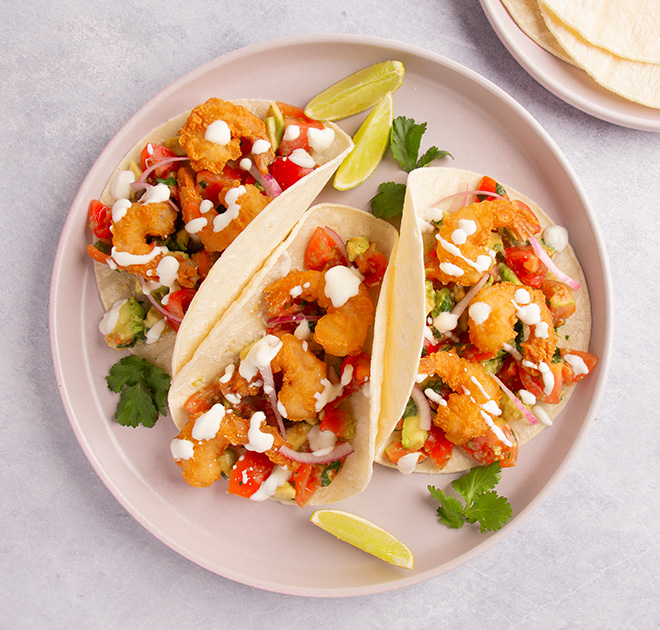 Double Crunch Prawn Tacos