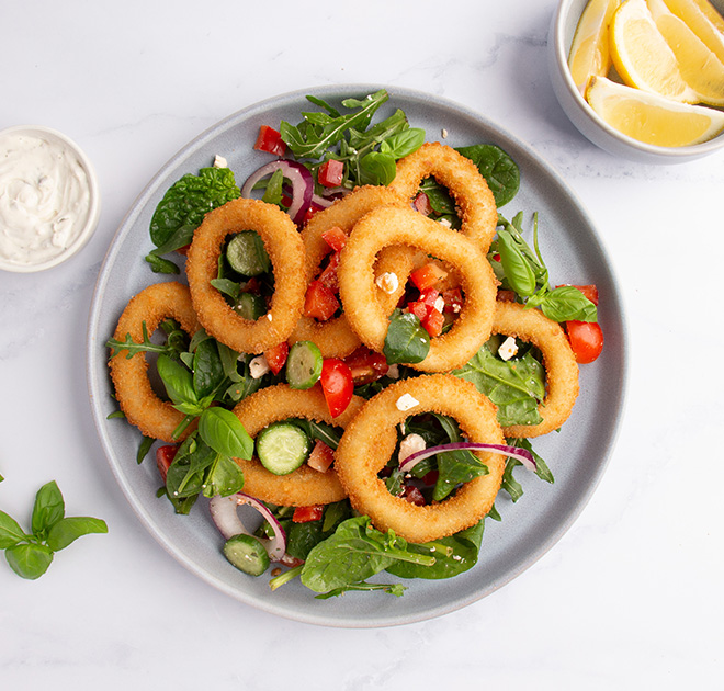 Panko Crunchy Squid Rings Salad